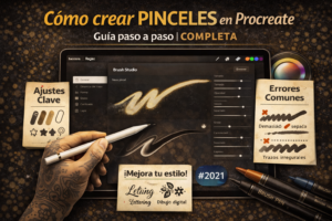 Ilustración digital mostrando el proceso para crear pinceles personalizados en Procreate desde cero