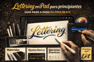 Lettering en iPad para principiantes realizado en Procreate con pincel digital y composición tipográfica básica