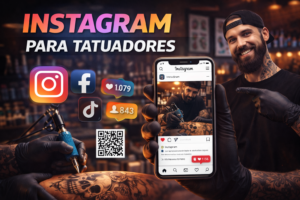 Tatuador mostrando su trabajo en Instagram como estrategia para promocionar su estudio y conseguir más clientes