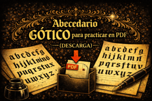 Abecedario de caligrafía gótica en PDF con letras blackletter para practicar, hojas de entrenamiento y pluma